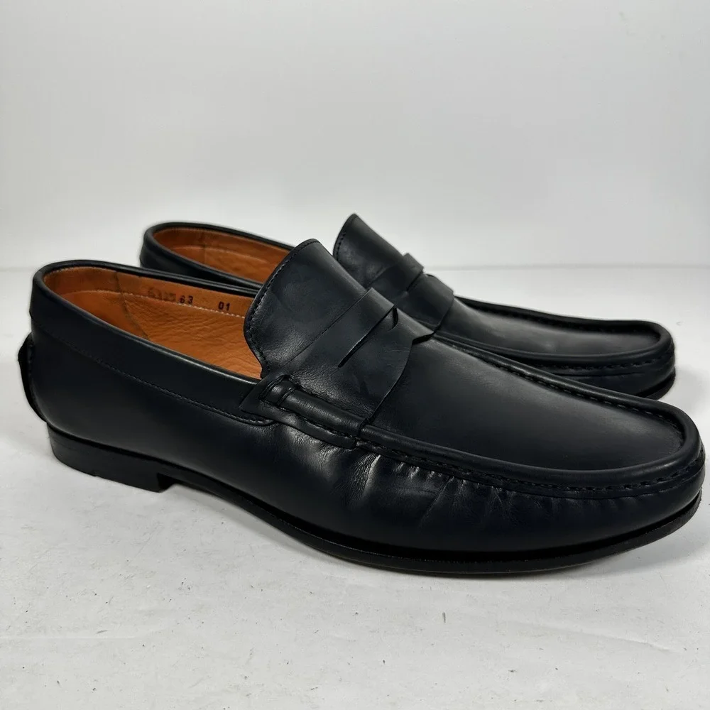 Santoni Fergus Black Penny Loafer Men's Shoes Size 10 D Made In Italy Fast Ship